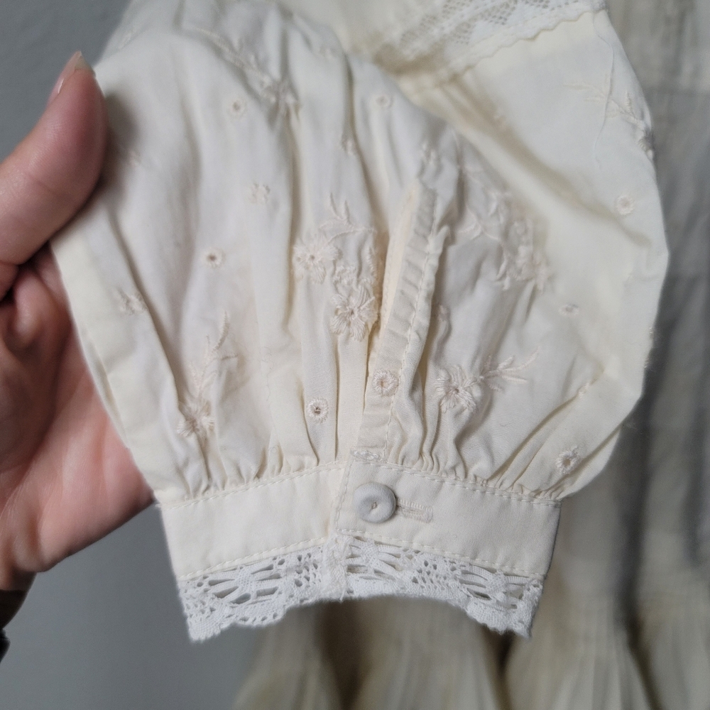 Unsubscribed 3008 Victorian Embroidered Boho Mini Dress Size XSmall In Ivory NWT - Picture 6 of 12